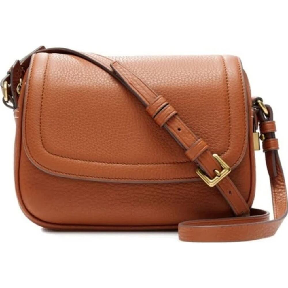 J.Crew Signet Flap Bag in Italian Leather - Brown with Gold Hardware - Crossbody